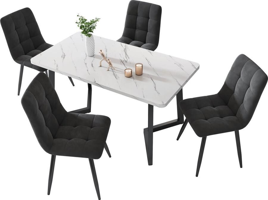 Merax Esszimmerstuhl (4 St) Dunkelgrau 4er-Set Polsterstuhl Design Stuhl mit Rückenlehne Sitzfläche aus Samt Gestell aus Metall