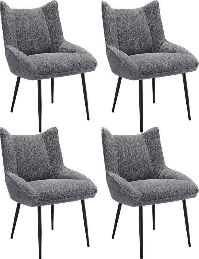 Merax 4-Delige Set Eetkamerstoelen– Lounge stoelen met Armleuning – Teddy fluweel – Dikke Kussens – Grijs