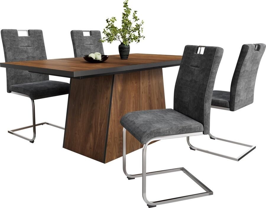 Merax Set van 4 Eetkamerstoelen Modern en Simpel Design Donkergrijs Fluweel Stabiele Stalen Poten Comfortabele Zithouding