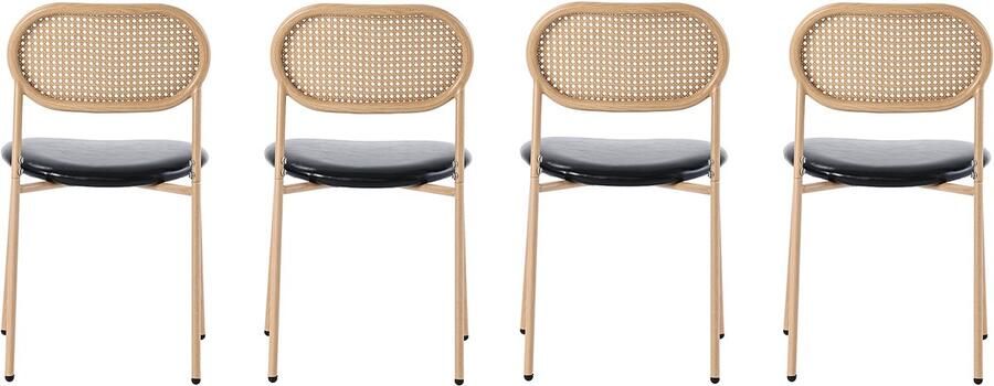 Merax Set van 4 eetkamerstoelen moderne minimalistische loungestoel rotan loungestoel woonkamer en slaapkamerstoel zwart