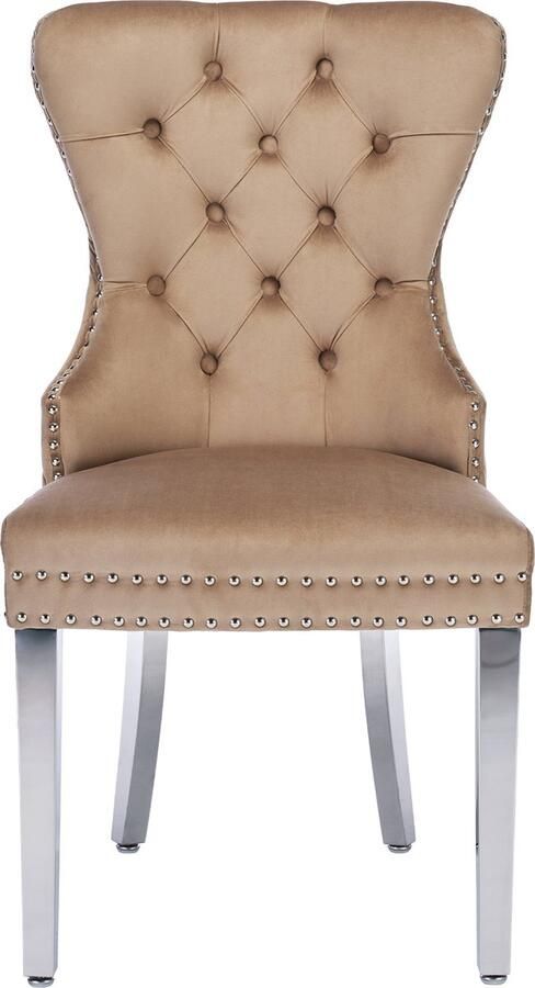 Merax Set van 6 Eetkamerstoelen met Knoop Stiksels Luxe Relaxstoel met Massief Houten Frame Bruin