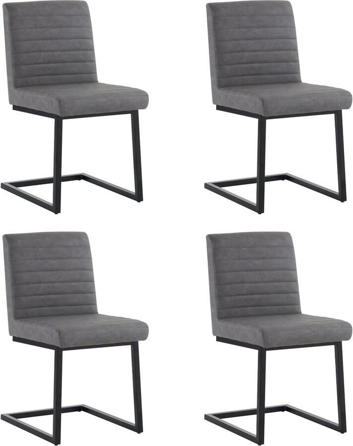 Merax Set van 4 eetkamerstoelen stoffen stoelen met metalen poten moderne loungestoelen slaapkamerstoelen studeer- en bureaustoelen kunstleer grijs