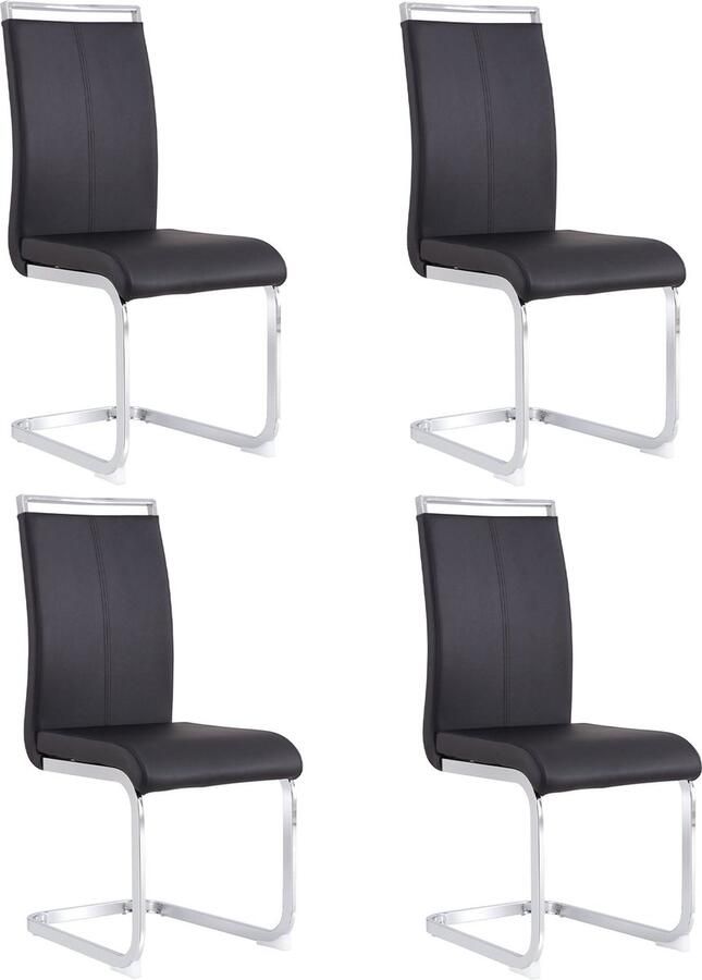 Merax Set van 4 Freischwinger Stoelen – Zwart Kunstleder Verchroomd Metaal Ergonomisch Design Belastbaar tot 120 kg