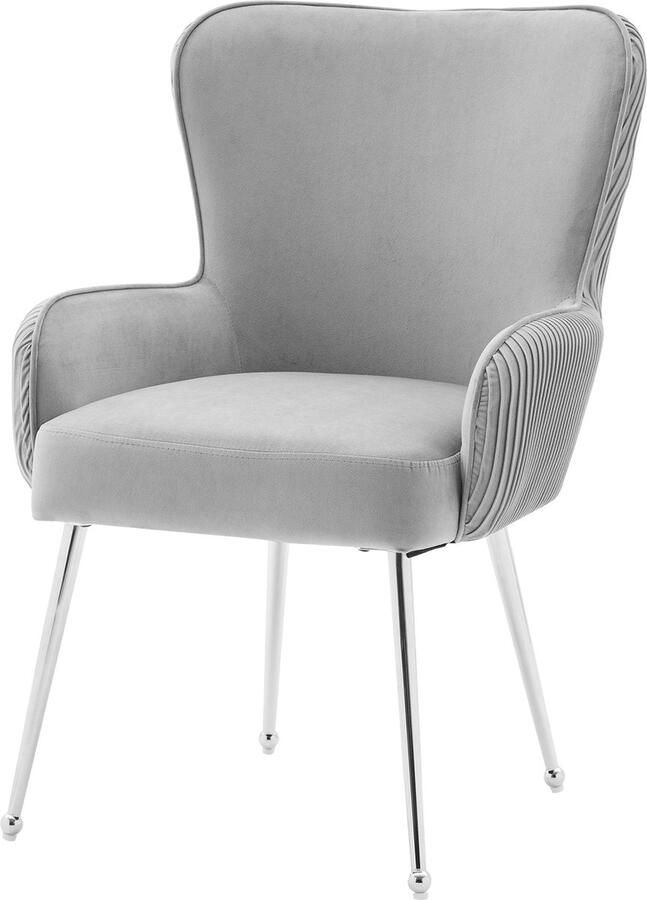 Merax set van 4 fluwelen eetkamerstoelen Luxe loungestoelen met armleuningen verstelbare voeten en lendensteun Grijs met zilveren metalen poten