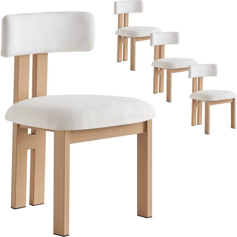 Merax set van 4 fluwelen eetkamerstoelen – wit – moderne gestoffeerde stoelen met metalen poten in houtlook – ergonomisch design – zachte zitting – 9 cm dik kussen