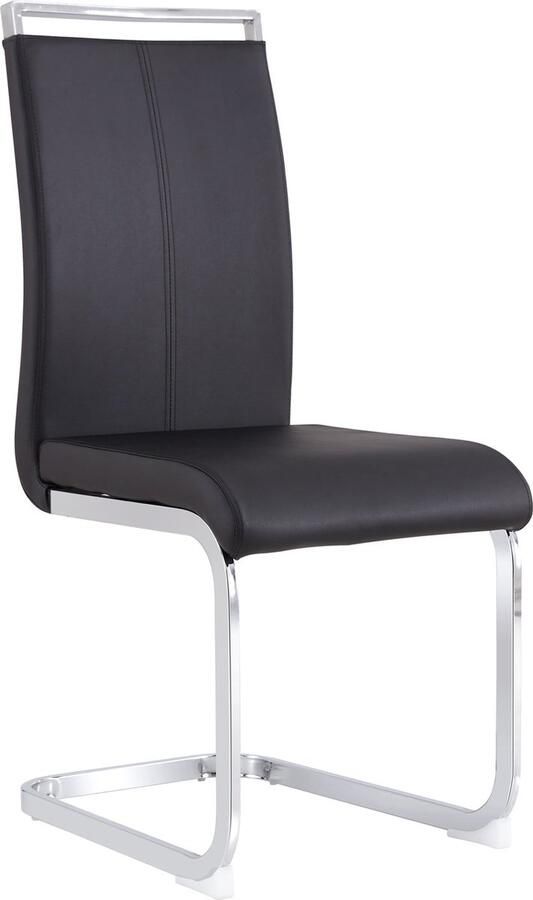 Merax Set van 4 Freischwinger Stoelen – Zwart Kunstleder Verchroomd Metaal Ergonomisch Design Belastbaar tot 120 kg - Foto 2