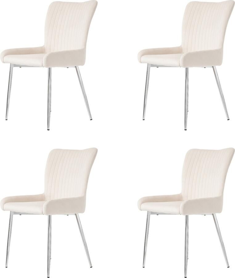Merax Set van 4 Luxe Fluwelen Eetkamer- en Loungestoelen – Beige – Comfortabel Stijlvol en Duurzaam met Zilverkleurige Metalen Poten