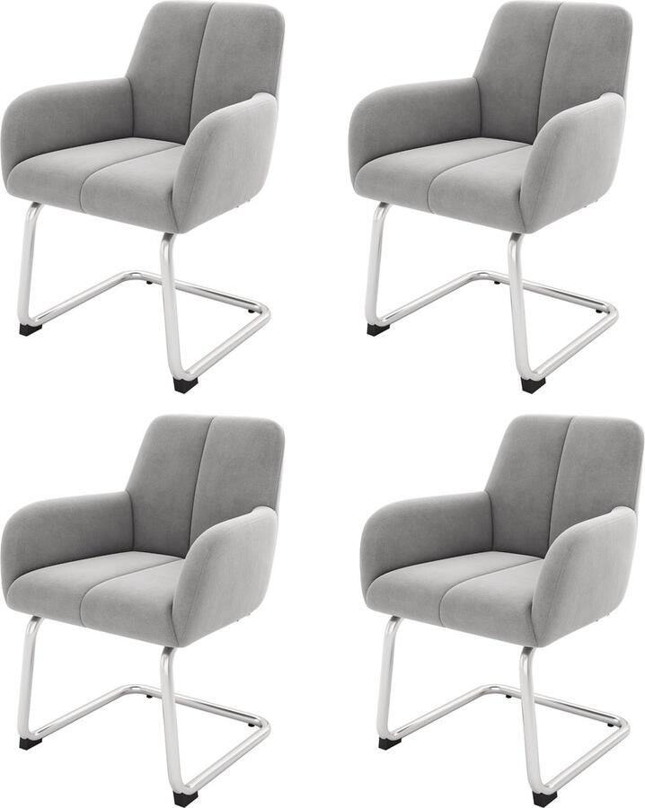 Merax Set van 4 Luxe Fluwelen Eetkamerstoelen – Grijs – Modern Minimalistisch Design met Gebogen Stalen Poten