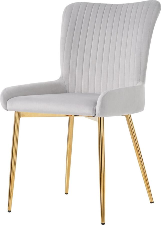 Merax Luxe Fluwelen Eetkamerstoel Set van 2 – Moderne Lounge Stoel met Gouden Metalen Poten Ergonomische Lendensteun Grijs