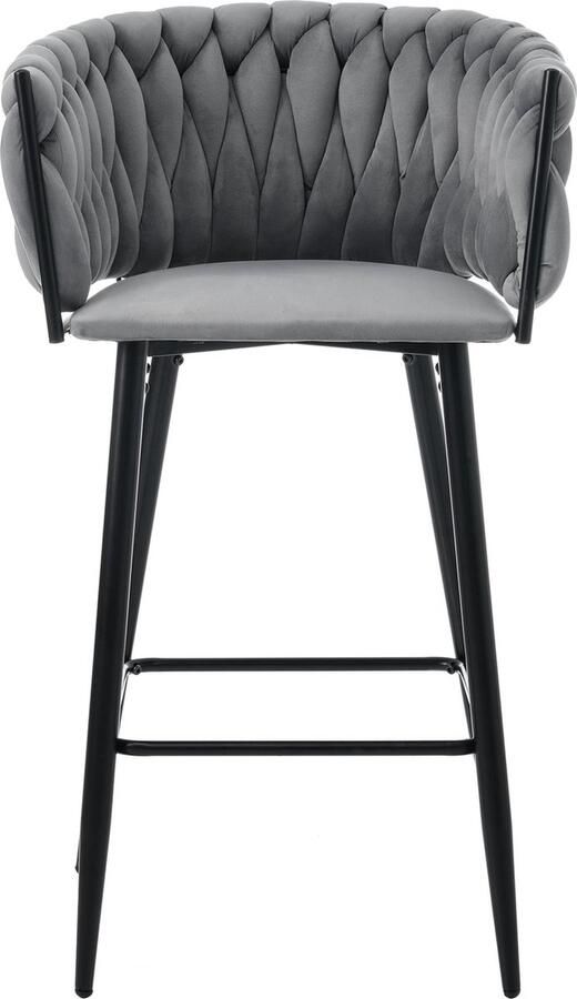 Merax Set van 4 Barkrukken – Grijze Fluwelen Krukken met Metalen Poten – Comfortabele Zitting – Modern Design – Voor Eetkamer of Bar - Foto 2