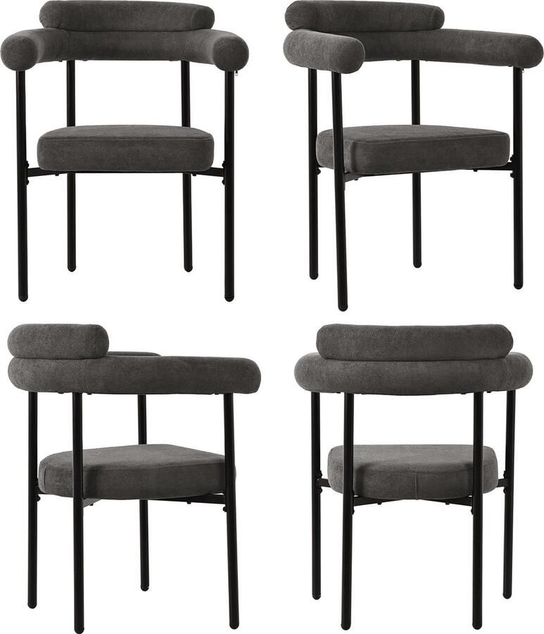Merax Set van 4 Moderne Eetkamerstoelen – Donkergrijs Wildleder Stof Ergonomisch Design Ruime Zitplaats Ideaal voor Eetkamer Woonkamer en Werkruimte