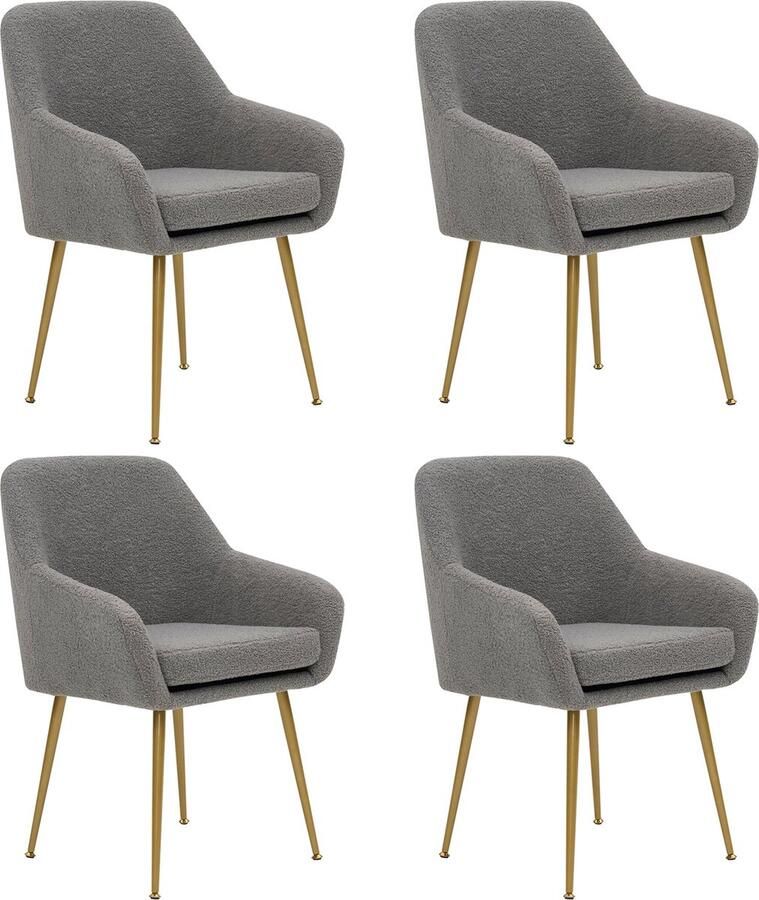 Merax Set van 4 Moderne Eetkamerstoelen Teddy Fleece Bekleding Verstelbare Voeten en Afneembaar Kussen Grijs Voor Keuken en Eetkamer