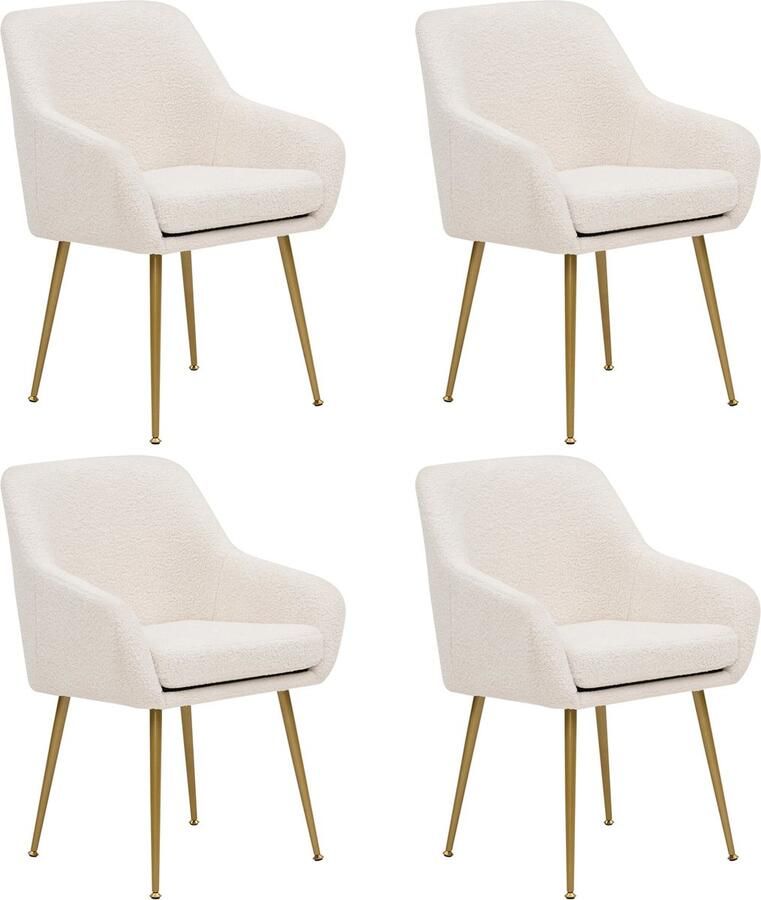 Merax Set van 4 Moderne Eetkamerstoelen Teddy Fleece Bekleding Verstelbare Voeten en Afneembaar Kussen Beige Voor Keuken en Eetkamer
