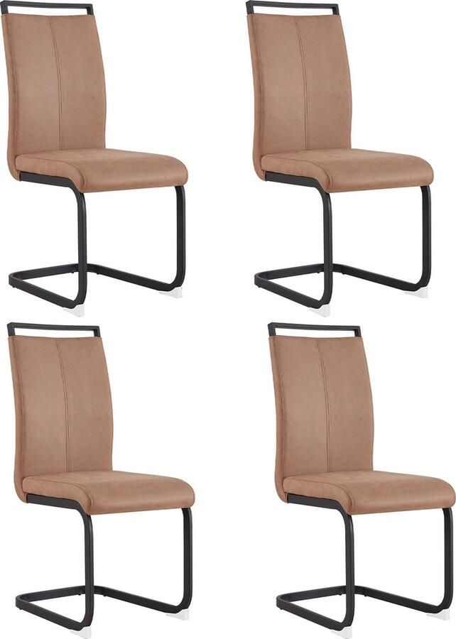 Merax Set van 4 Moderne Eetkamerstoelen – Elegante Waterdichte Stoelen met Hoge Rugleuning van Kunstleder – Bruin