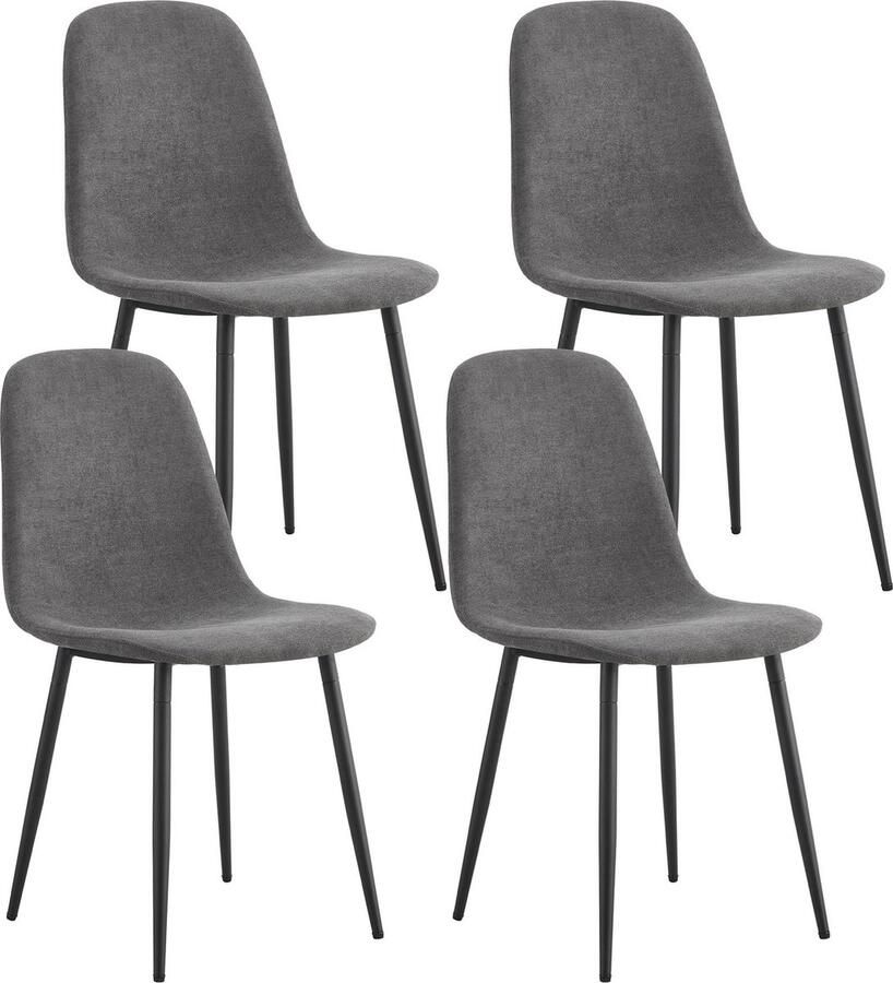 Merax Set van 4 Scandinavische Vintage Eetkamerstoelen – Grijze Kunstsuède Bekleding – Zwarte Metalen Poten – Ergonomisch & Stijlvol Design - Foto 2