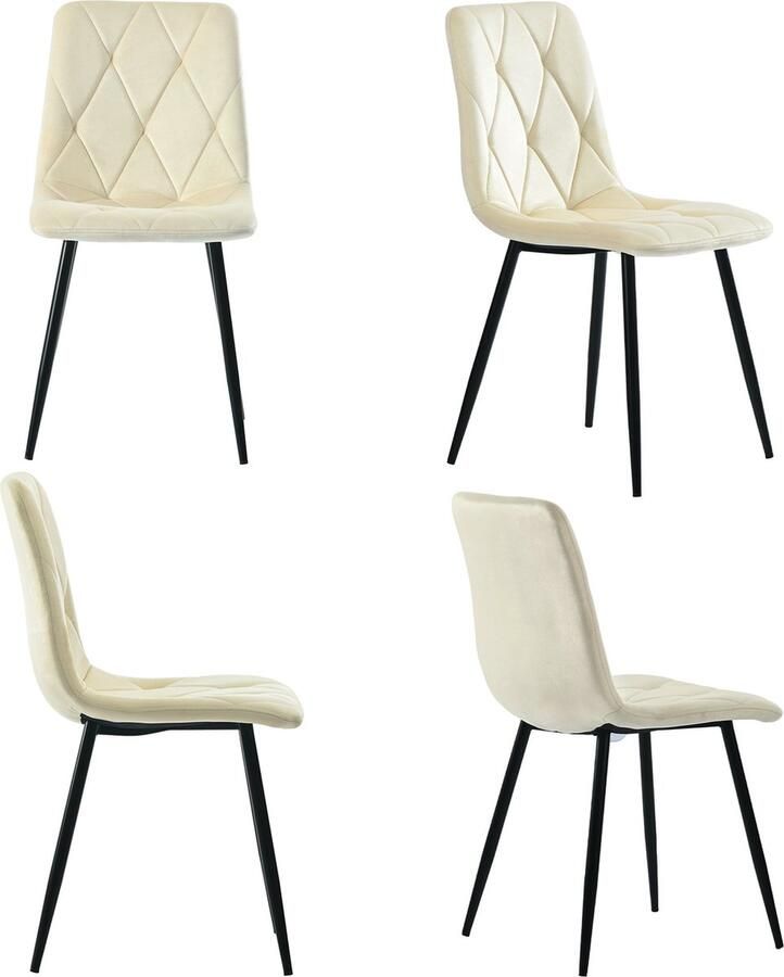 Merax Set van 4 Velvet Eetkamerstoelen Luxe Eetkamerstoel met Zwarte Metalen Poten Design Stoelen Beige