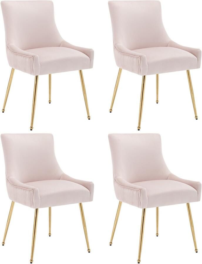 Merax Set van 4 Verticaal gestreepte eetkamerstoelen Gestoffeerde fauteuils Moderne loungestoelen Stoelen voor slaapkamers en woonkamers Roze