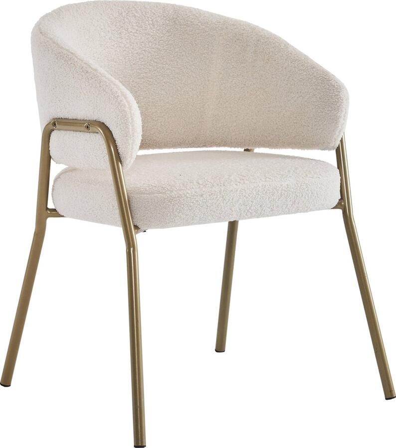 Merax Set van 6 Witte Eetkamerstoelen van Lamsvacht met Gouden Poten Modern Design met Uniek Achterpand - Foto 2