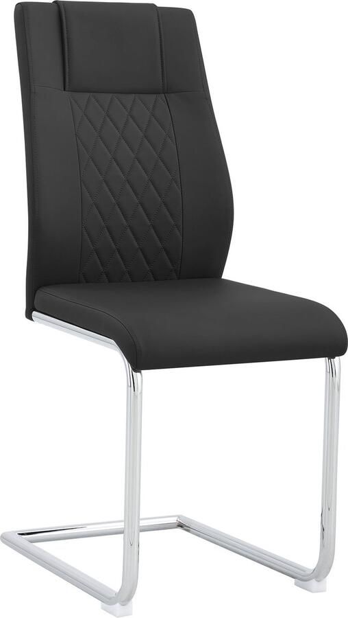 Merax Eetkamerstoelen Set van 4 Zwart Kunstlederen Stoelen met Diamantpatroon en Verchroomd Metalen Frame