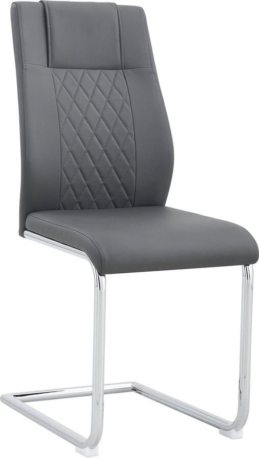 Merax Set van 4 Freischwinger Eetkamerstoelen – Kunstleer met Diamantpatroon en Verchroomd Metalen Frame – Tot 150 kg Draagvermogen – Grijs
