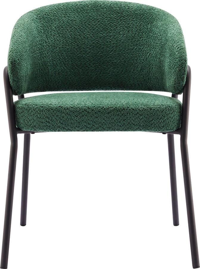 Merax Set van 6 Donkergroene Eetkamerstoelen van Lamsfluweel – Moderne Eetstoelen met Armleuningen en Rugleuning Zwarte Metalen Poten