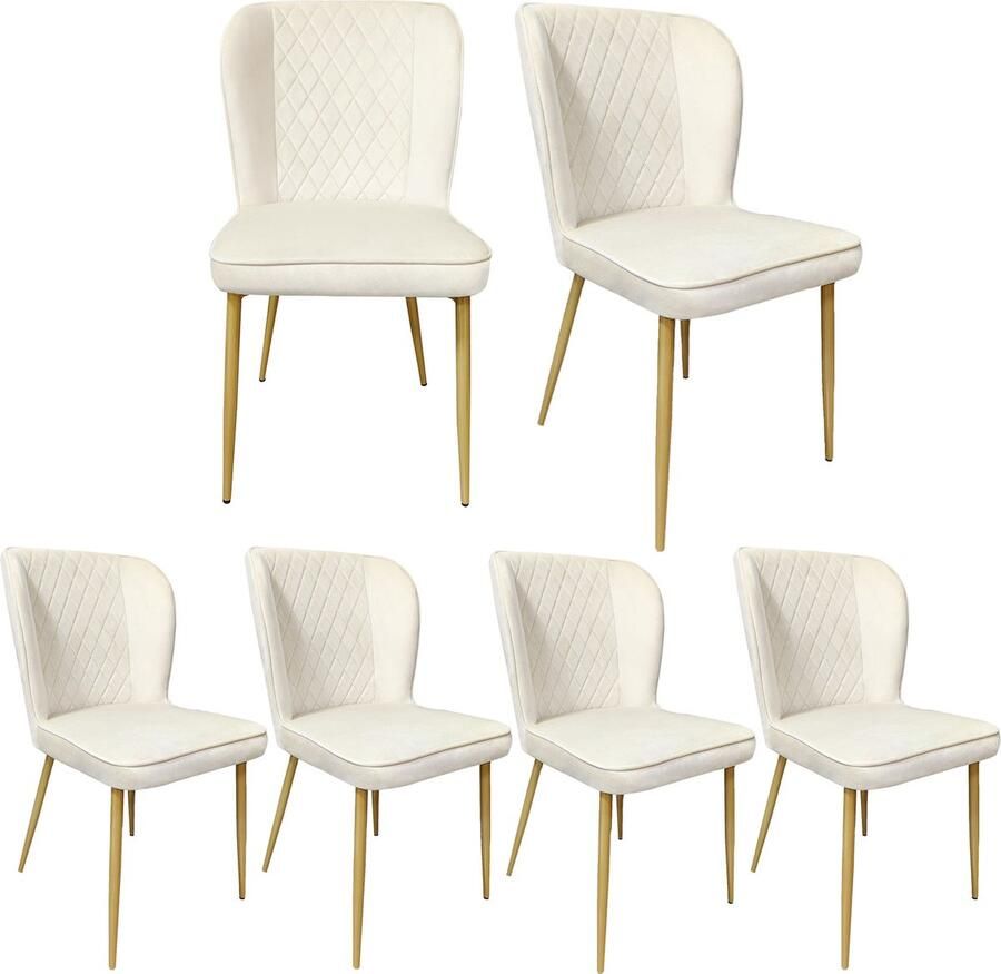 Merax Set van 6 Eetkamerstoelen – Beige Samt Stoelen met Rugleuning – Luxe Design Stoelen met Metalen Onderstel – Comfortabel en Stijlvol voor Eetkamer Woonkamer en Home Office - Foto 2