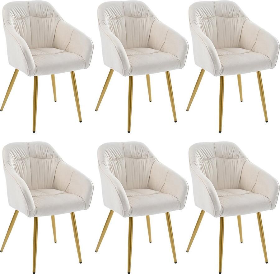 Merax [ niet compleet] Esszimmerstuhl (6 St) Polsterstuhl mit Metallbeine Samt Polsterung mit Samt-Bezug Küchenstuhl mit Rückenlehne mit Armlehne Samt Wohnzimmer Stühle verstellbare Vorderbeine des Stuhls Beige - Foto 2