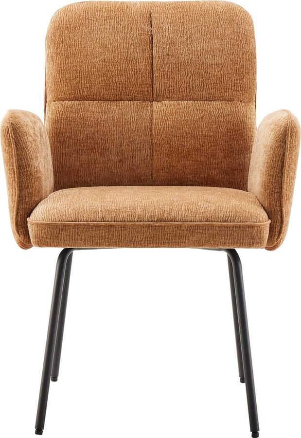 Merax Esszimmerstoelen (Set van 2) Luxe Woonkamerstoelen met Zachte Zitting en Brede Rugleuning Zwarte Metalen Poten Bruin