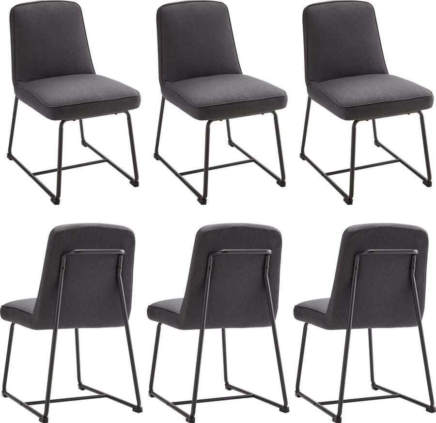 Merax Set van 6 Esszimmerstoelen van Linnen Keukenstoelen met Zwart Metalen Onderstel Ergonomische Polsterstoelen met Rugleuning Grijs
