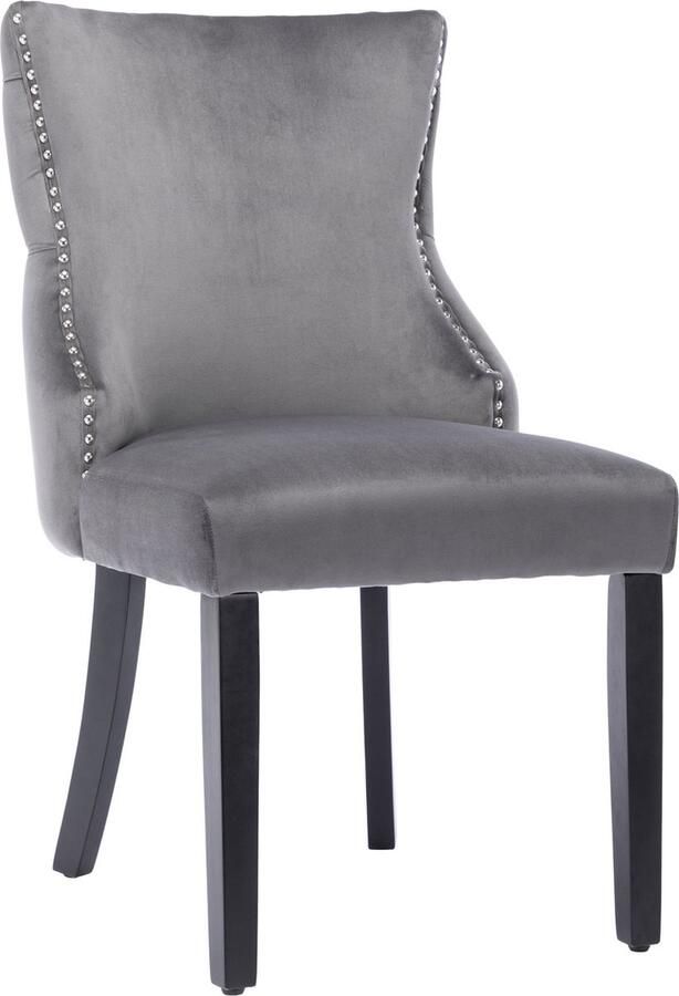 Merax Set van 6 Eetkamerstoelen Grijze Velvet Stoelen met Knopen 4 Poots Massiefhouten Frame – Luxe Comfort voor Eetkamer en Woonkamer - Foto 2