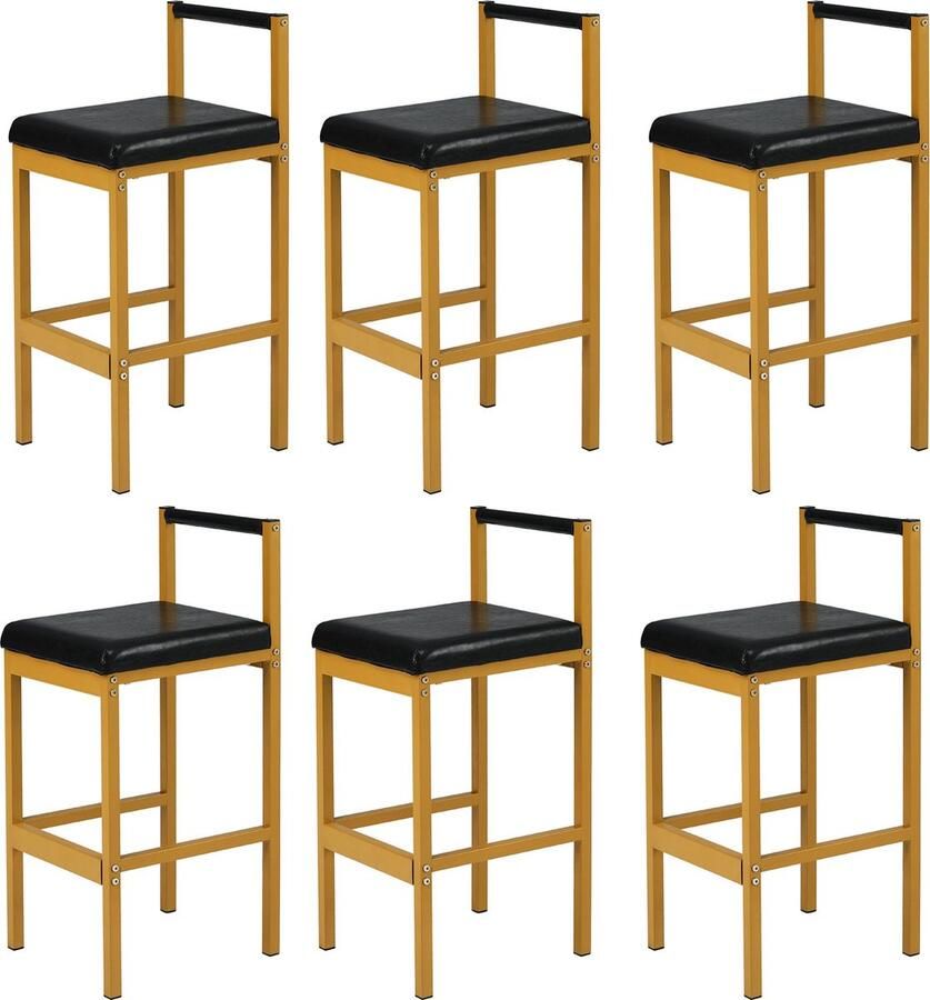 Merax set van 6 eetkamerstoelen Luxe moderne stijl met zwarte PU-lederen bekleding en gouden accenten Perfect voor woonkamer en eetkamer