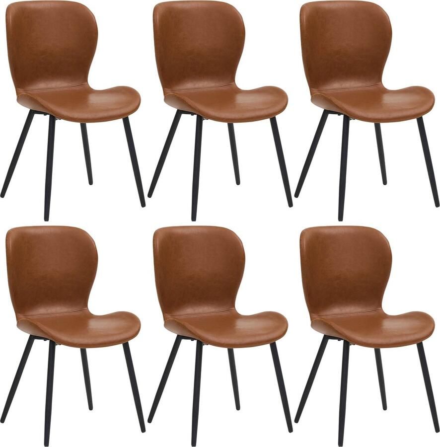 Merax Set van 6 Eetkamerstoelen Luxe Fluwelen Bekleding met Gestikt Design Gouden Poten Voor Eetkamer en Keuken Bruin met Zwart