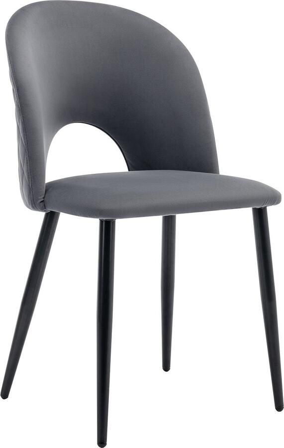 Merax Eetkamerstoelen Set van 6 Design Polsterstoelen met Rugleuning Zitting van Fluweel Stalen Onderstel Verstelbare Voeten Diamantpatroon Grijs - Foto 2