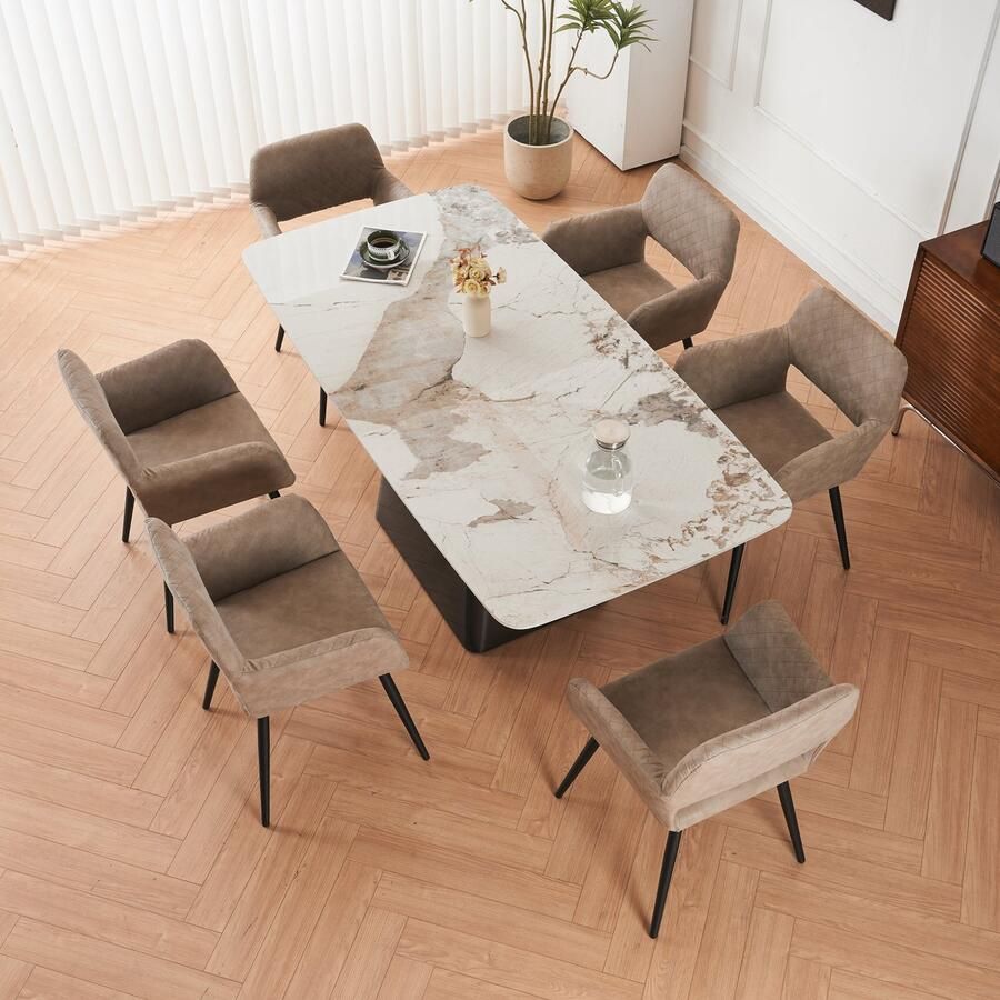 Merax Set van 6 Eetkamerstoelen met Armleuning Keukenstoelen in Kunstleer Stoelen met Ergonomisch ontwerp Khaki