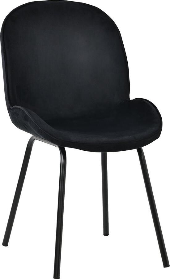 Merax Set van 6 Eetkamerstoelen met Rugleuning Samt Geleide Keukenstoelen met Stalen Onderstel Zwart