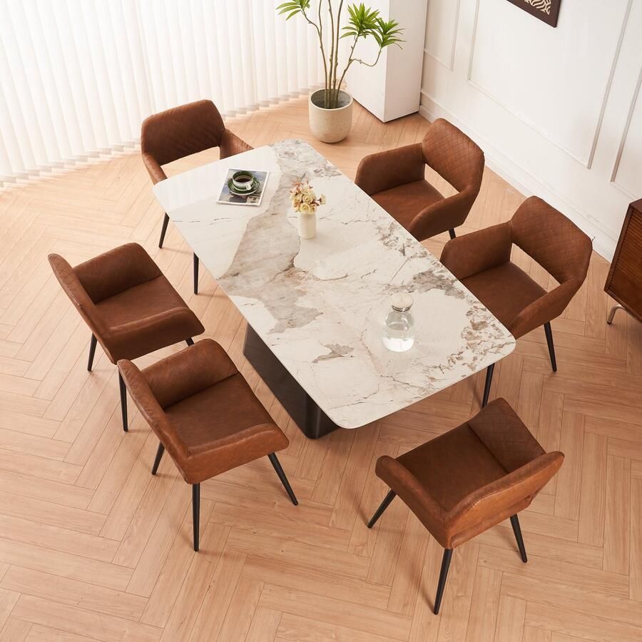 Merax Set van 6 Luxe Eetkamerstoelen Stoelen van Kunstleder – Ergonomische Eetstoelen voor Woonkamer en Slaapkamer Bruin