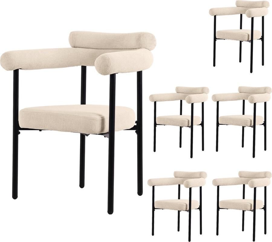 Merax set van 6 moderne eetkamerstoelen in crème kleur met fluwelen stof – comfortabele ringsitz stoelen geschikt voor eetkamer woonkamer en kantoor - Foto 2