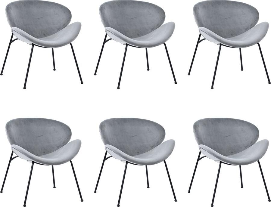 Merax Luxe Fluwelen Eetkamerstoelen Set van 6 Comfortabele Lounge Stoelen met Zwarte Metalen Poten Ideaal voor Woonkamer en Slaapkamer in Grijs
