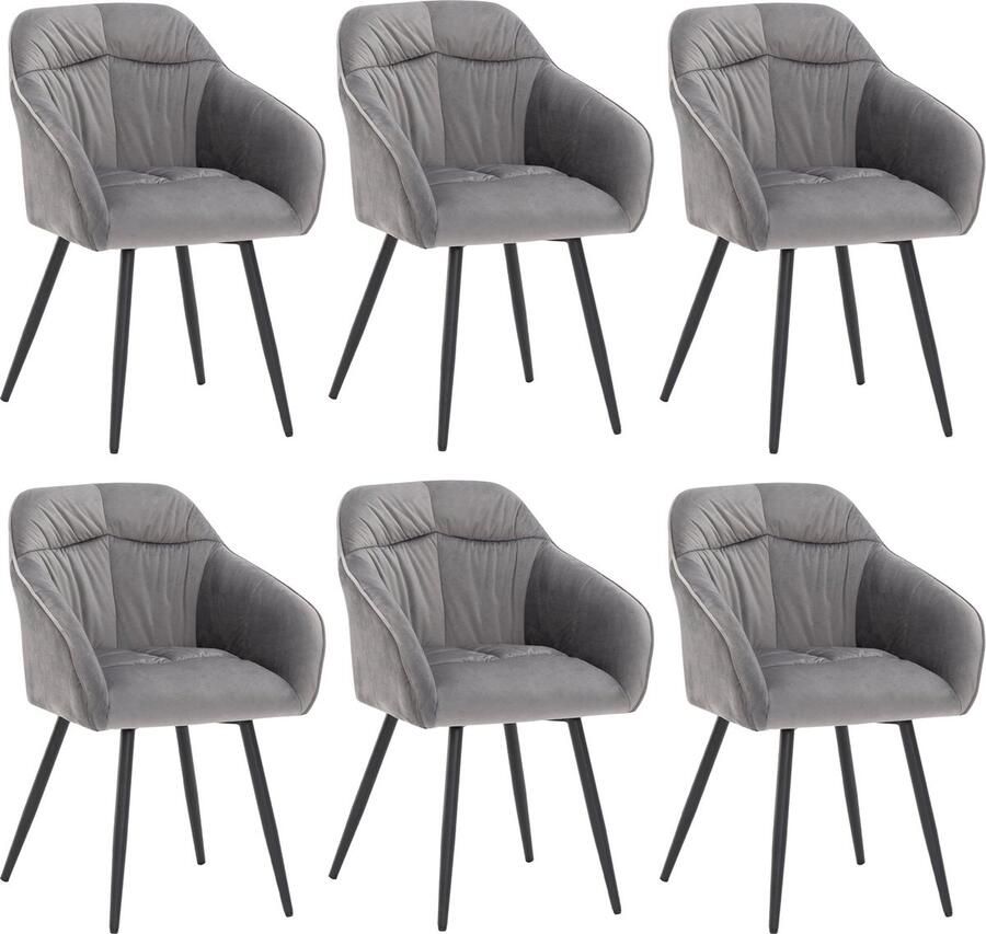 Merax Set van 6 Fluwelen Eetkamerstoelen – Luxe Gestoffeerde Stoelen met Verstelbare Voorkant Metalen Poten Ergonomisch Design Grijs