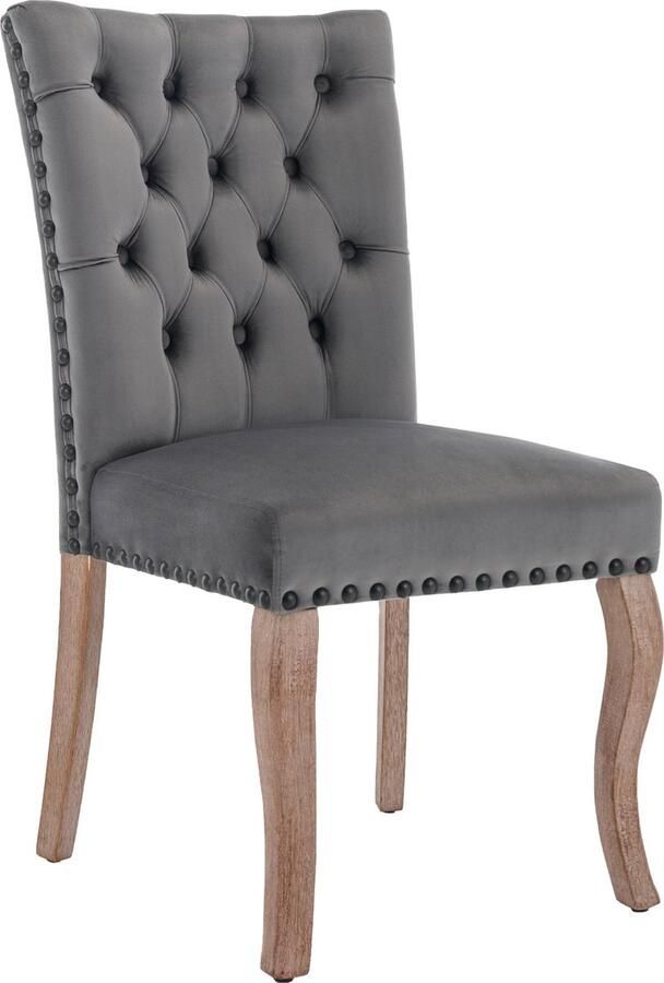 Merax 2-delige luxe eetkamerstoelen in grijs fluweel – met unieke ring op de rugleuning nagelkopdetails en massief houten poten