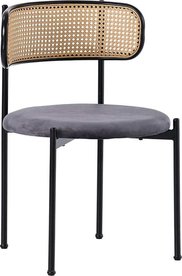 Merax Set van 6 Fluwelen Eetkamerstoelen – Moderne Stoelen met Rattan Rugleuning en Metalen Poten – Luxe en Comfortabel Ontwerp Grijs