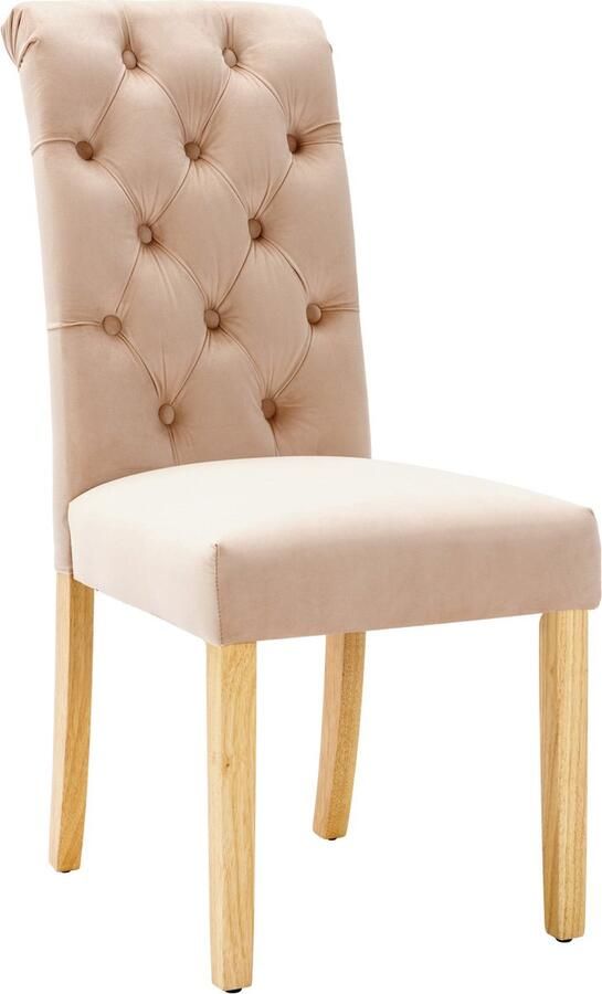 Merax Set van 6 Luxe Fluwelen Eetkamerstoelen – Bruin met Eikenhouten Poten Knopen en Zilverkleurig Handvat