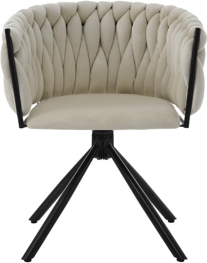 Merax Set van 6 Luxe Fluwelen Eetkamerstoelen – Draaibaar met 360° Rotatie – Ergonomisch Ontwerp – Metalen Onderstel – Beige - Foto 2