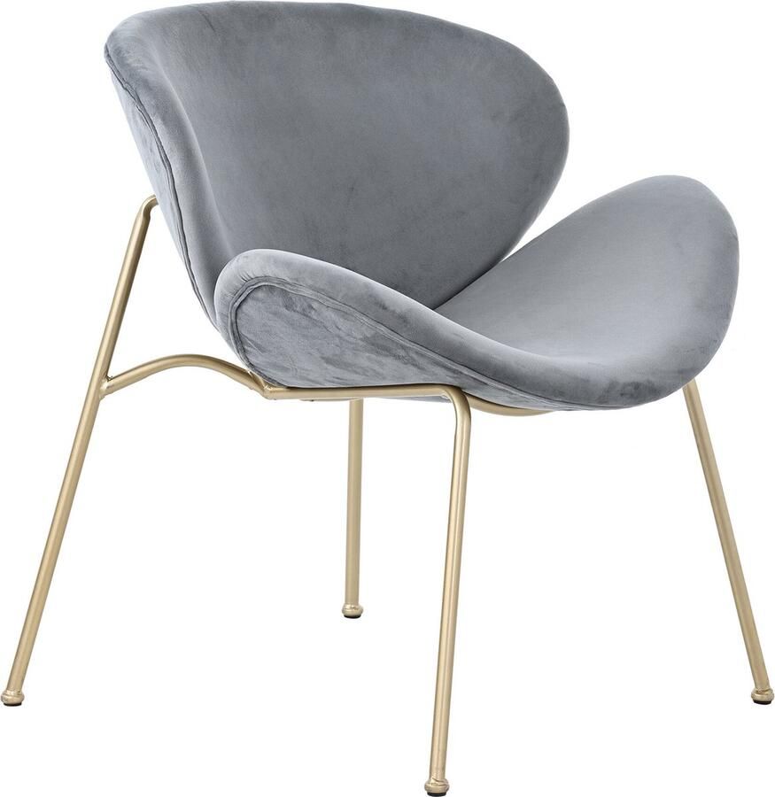 Merax Set van 4 luxe Fluwelen Eetkamerstoelen Grijs met gouden metalen poten Moderne loungestoelen - Foto 2