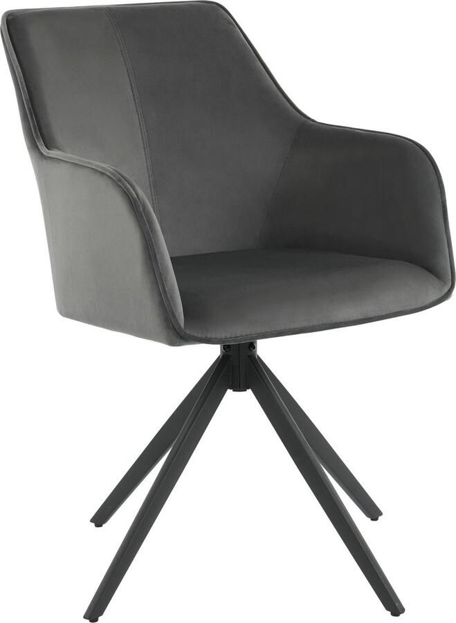 Merax Set van 6 Luxe 360° Draaibare Samt Armstoelen met Verstelbare Voetdoppen – Geschikt voor Woonkamer Eetkamer en Keuken (Grijs) - Foto 2