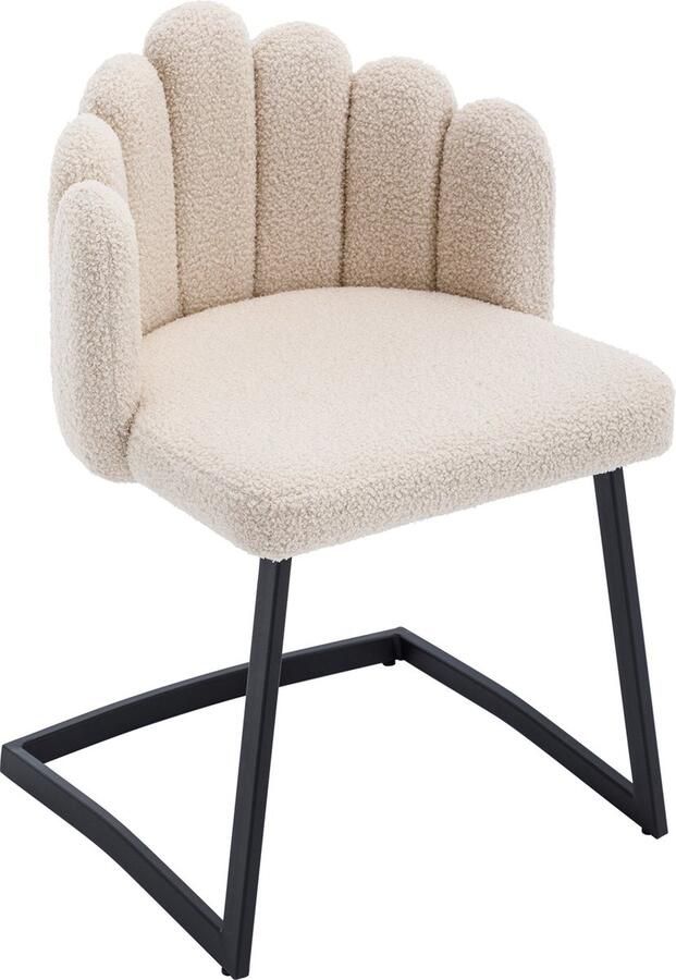 Merax 6 Delige Set Esszimmerstoelen van Kunst-Lammsamt – Moderne Blütenblattstoelen met I-Gestel – Comfortabele Vrijetijdsstoelen voor Slaapkamer en Woonkamer – Beige