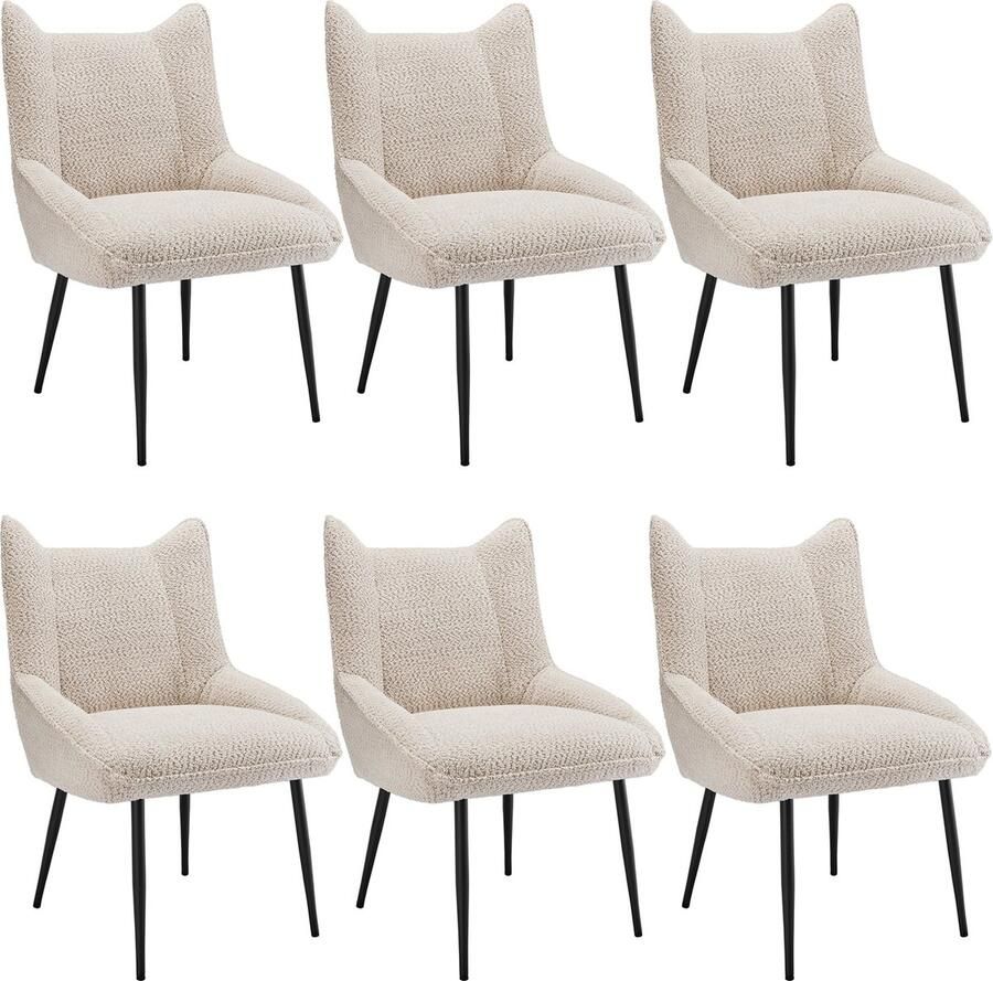 Merax Esszimmerstoelen Set van 6 Loungestoelen met Armleuning Teddy Velours Dikke Kussen Beige