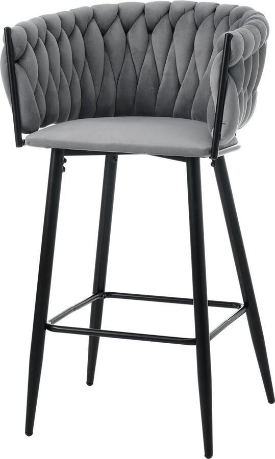 Merax Set van 6 Luxe Barkrukken – Grijs Fluweel – Gestoffeerde Krukken met Metalen Onderstel – Modern Design – Voor Bar of Eetkamer - Foto 2