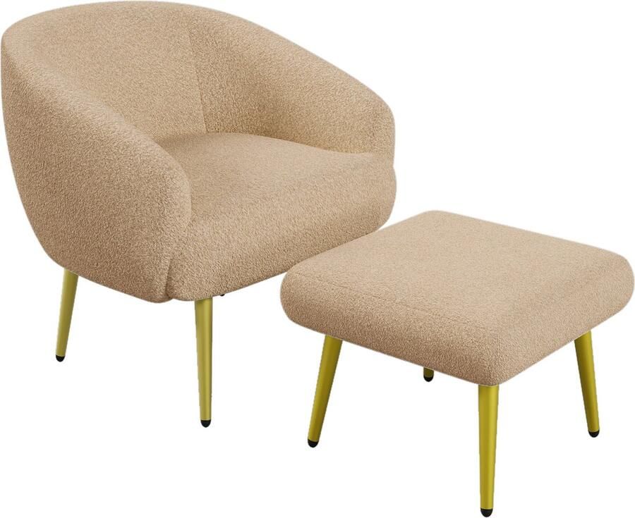 Merax Sherpa Fauteuil met Voetensteun Ergonomisch Design Luxe Comfort Gouden Poten Bruin
