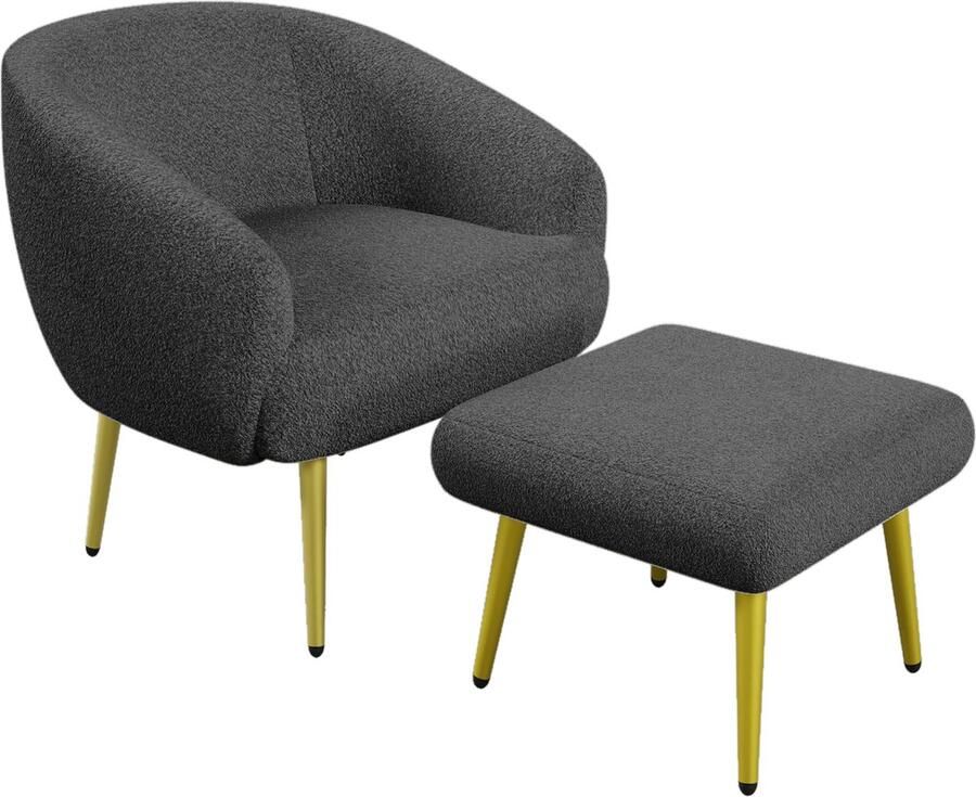 Merax Sherpa Fauteuil met Voetensteun Ergonomisch Design Luxe Comfort Gouden Poten Grijs